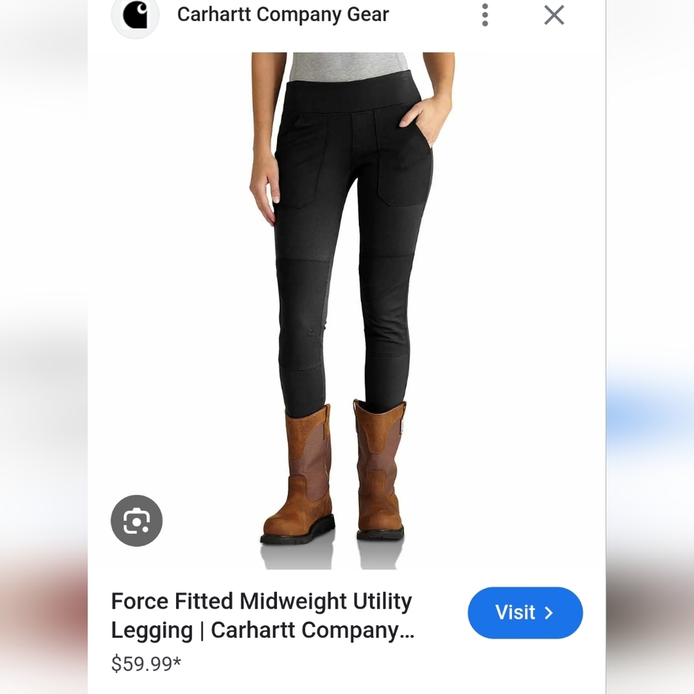 Carhartt Force Fitted Midweight Utility Pocket Legging Sz S(4-6) Black #M9